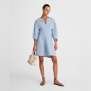 Madewell Splitneck Mini Dress in 100% Linen - Sunfaded Blue - Size 00